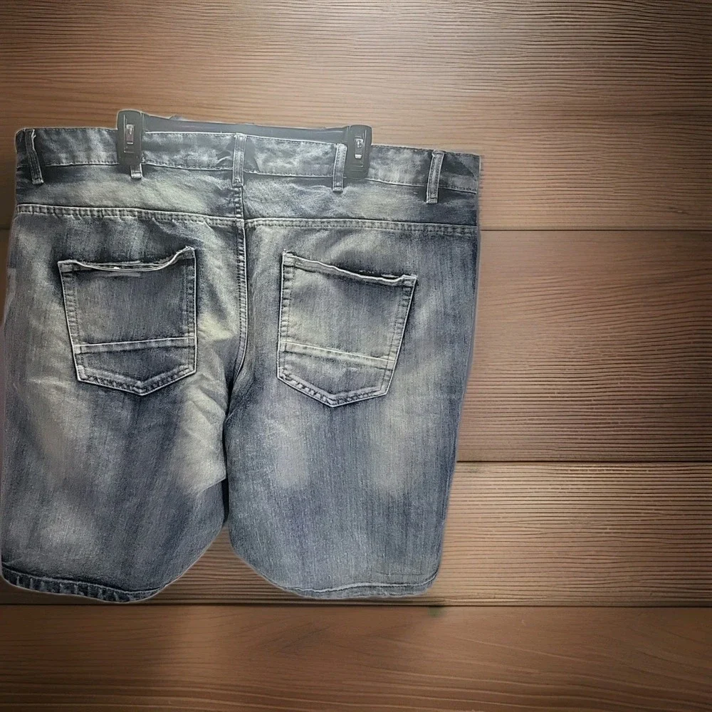 Ecko Unltd Shorts Mens 44 Blue Acid Wash Distressed Jean‎ Denim Bermuda Casual